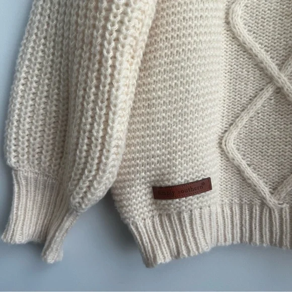 Simply Southern Cream Cable Knit Crew Neck Sweater - Picture 2 of 5